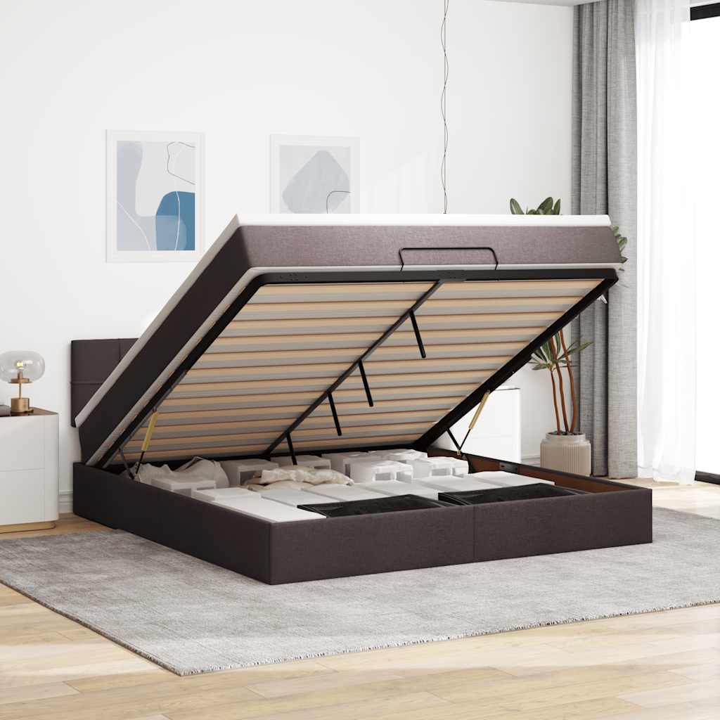 Ottomane Bett mit Matratze & LEDs Dunkelbraun 180x200 cm Stoff