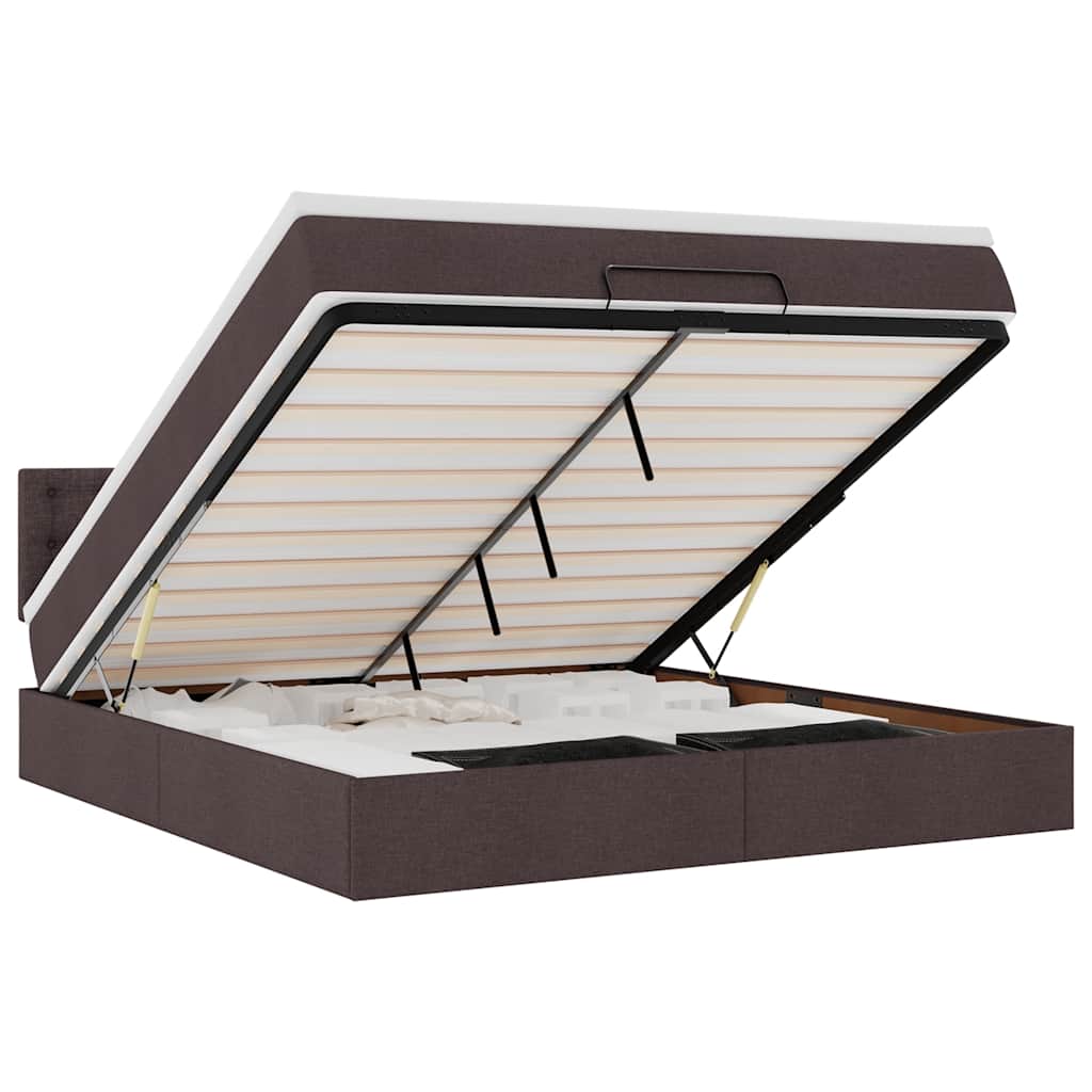 Ottomane Bett mit Matratze & LEDs Dunkelbraun 180x200 cm Stoff