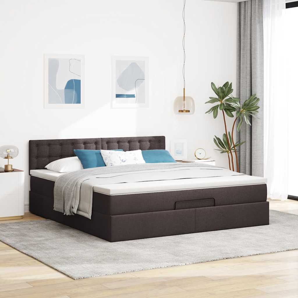 Ottomane Bett mit Matratze & LEDs Dunkelbraun 180x200 cm Stoff