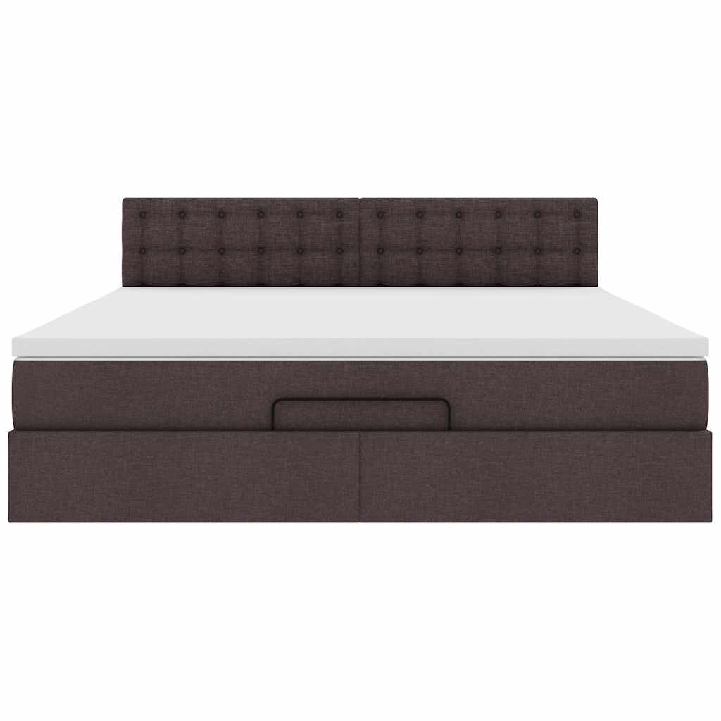 Ottomane Bett mit Matratze & LEDs Dunkelbraun 180x200 cm Stoff