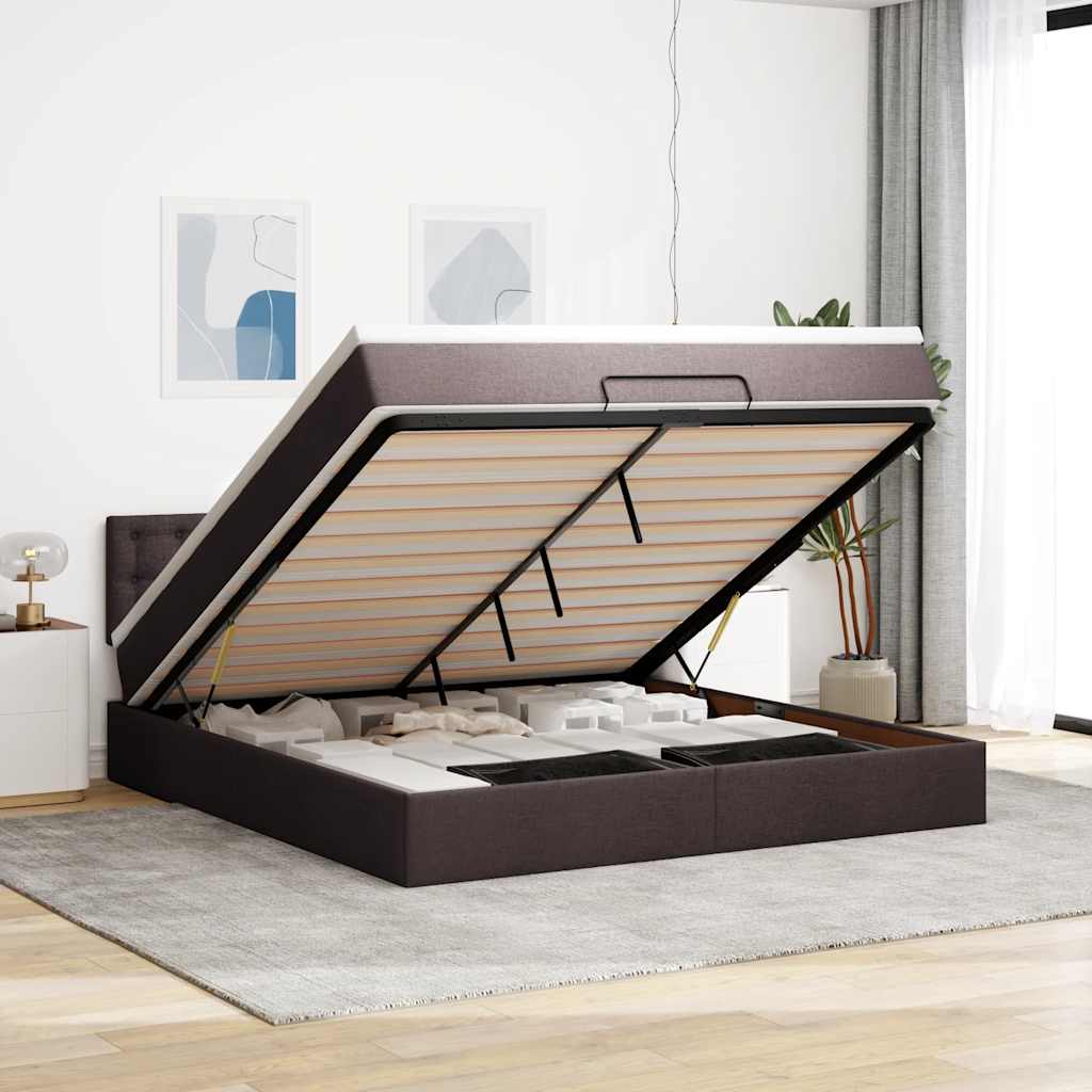 Ottomane Bett mit Matratze & LEDs Dunkelbraun 180x200 cm Stoff
