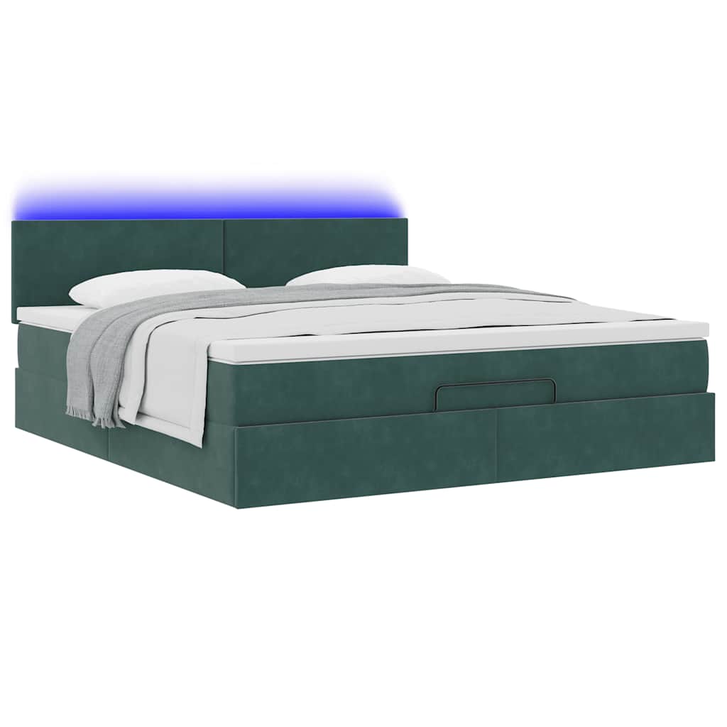 Ottoman-Bett mit Matratze & LEDs Dunkelgrün 160x200 cm Samt
