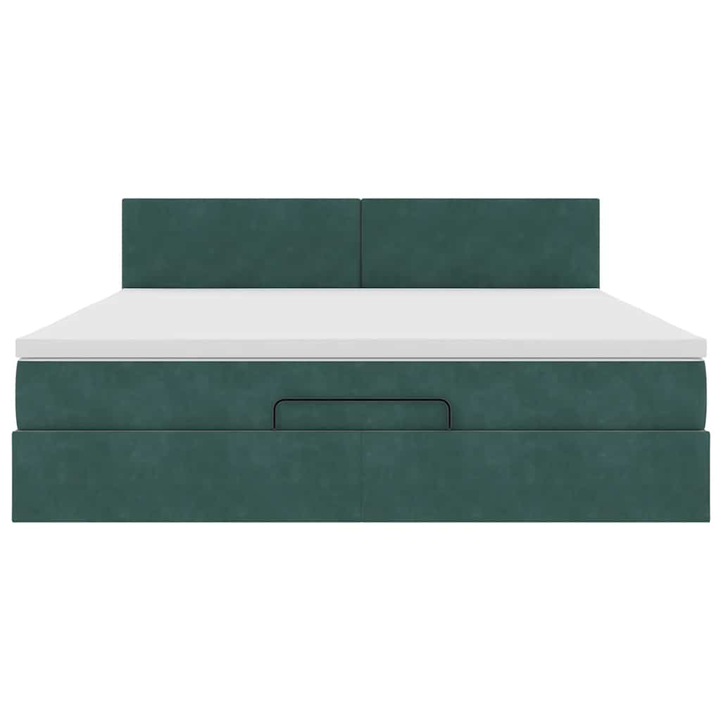 Ottoman-Bett mit Matratze & LEDs Dunkelgrün 160x200 cm Samt