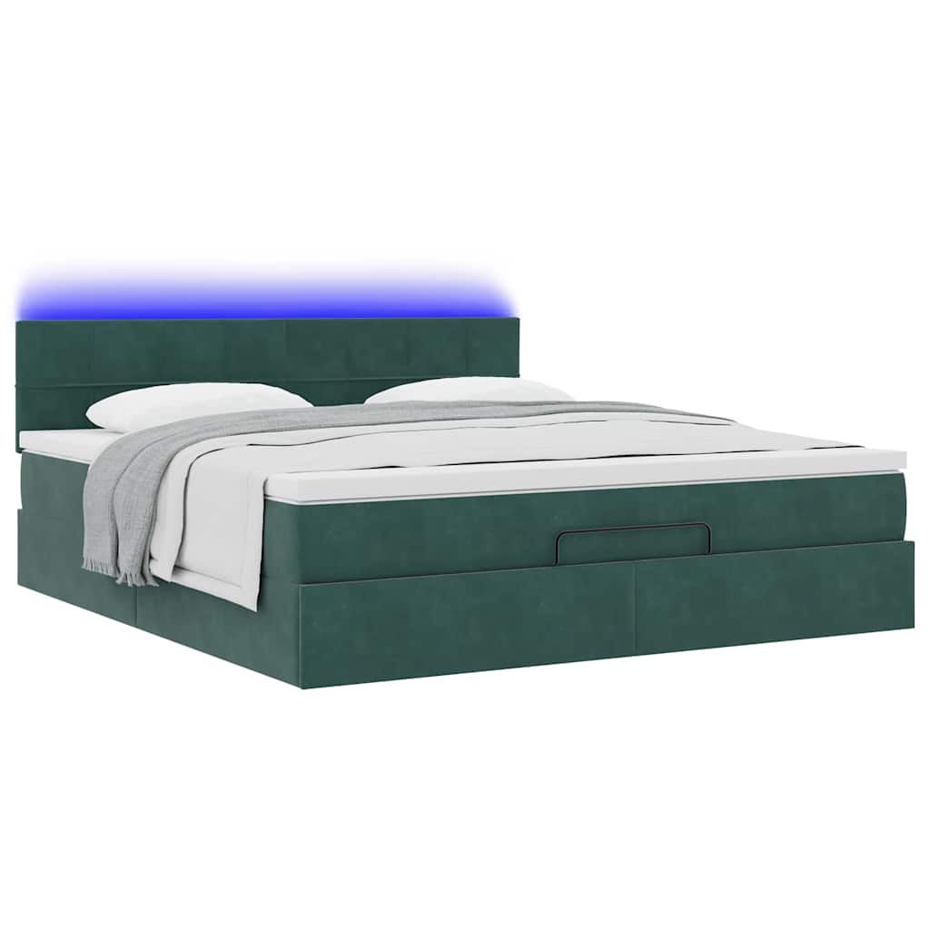 Ottoman-Bett mit Matratze & LEDs Dunkelgrün 160x200 cm Samt