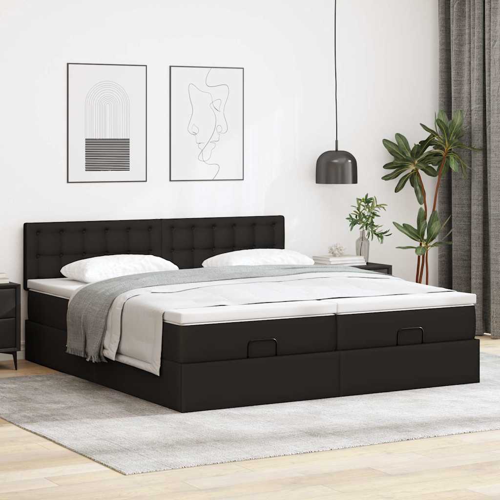 Ottoman-Bett mit Matratzen & LEDs Schwarz 180x200 cm Kunstleder