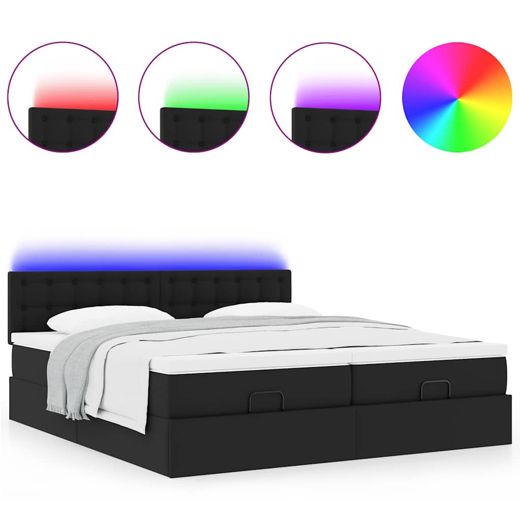 Ottoman-Bett mit Matratzen & LEDs Schwarz 180x200 cm Kunstleder