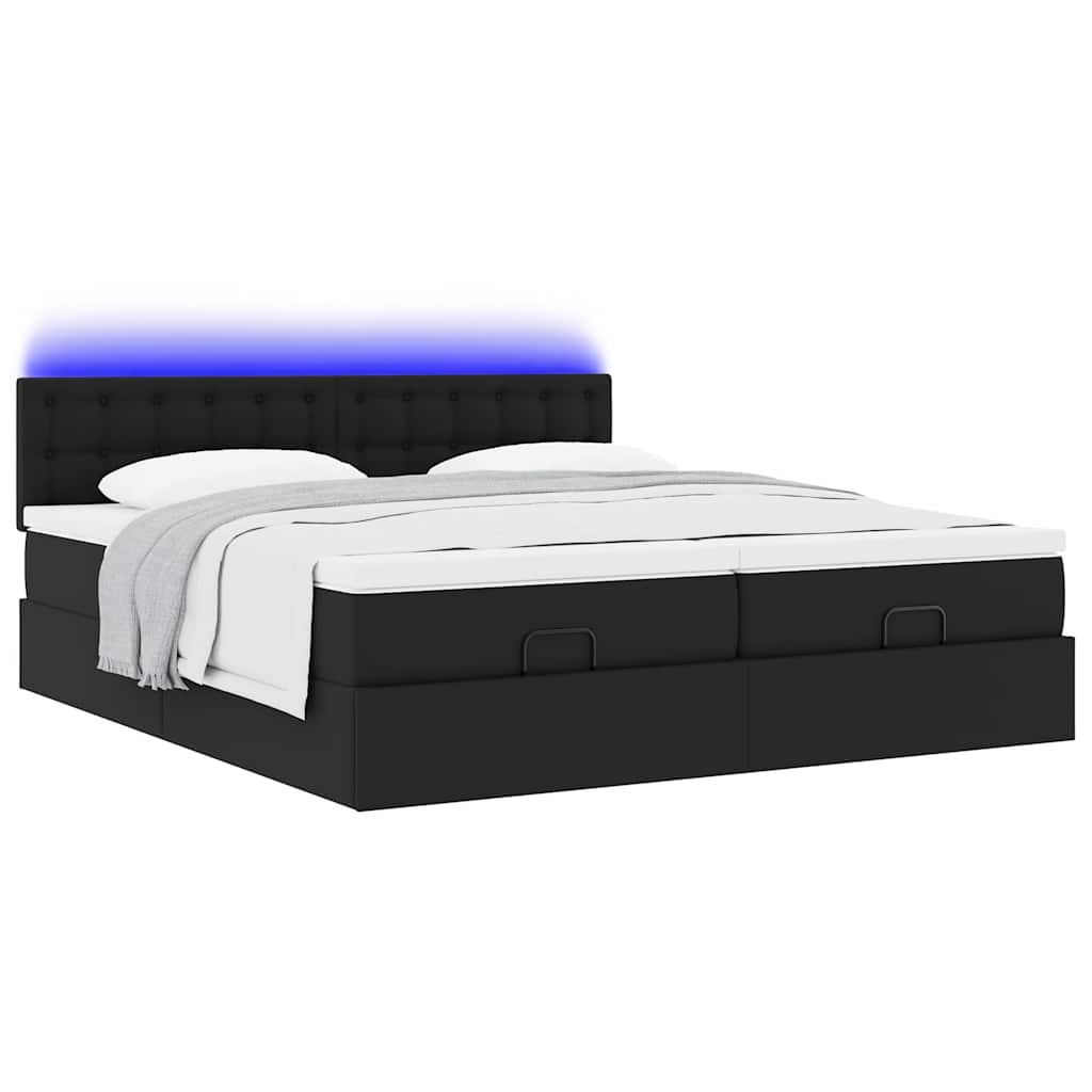 Ottoman-Bett mit Matratzen & LEDs Schwarz 180x200 cm Kunstleder