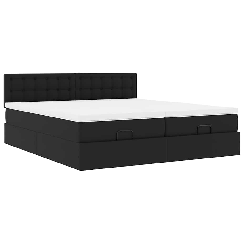 Ottoman-Bett mit Matratzen & LEDs Schwarz 180x200 cm Kunstleder