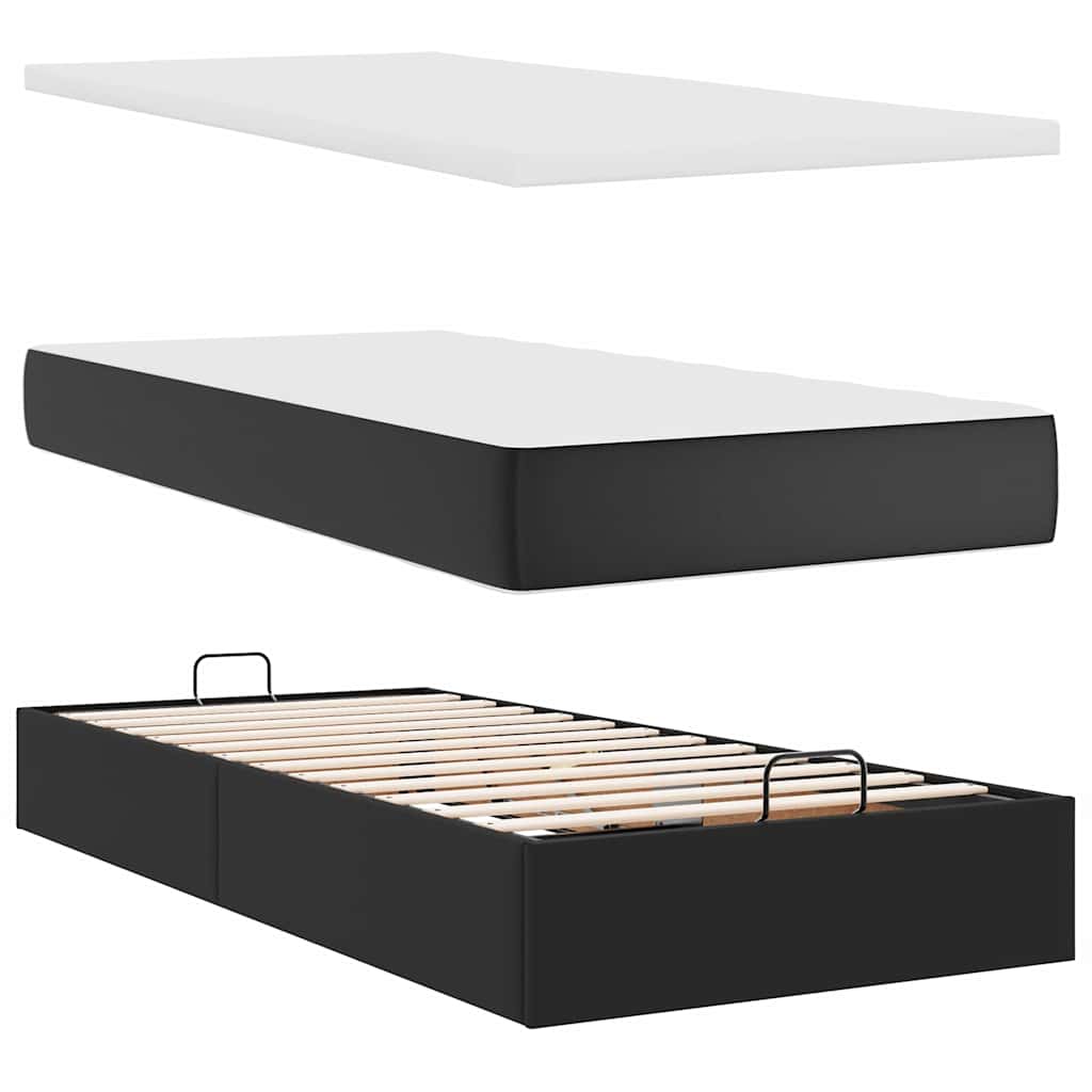 Ottoman-Bett mit Matratzen & LEDs Schwarz 180x200 cm Kunstleder