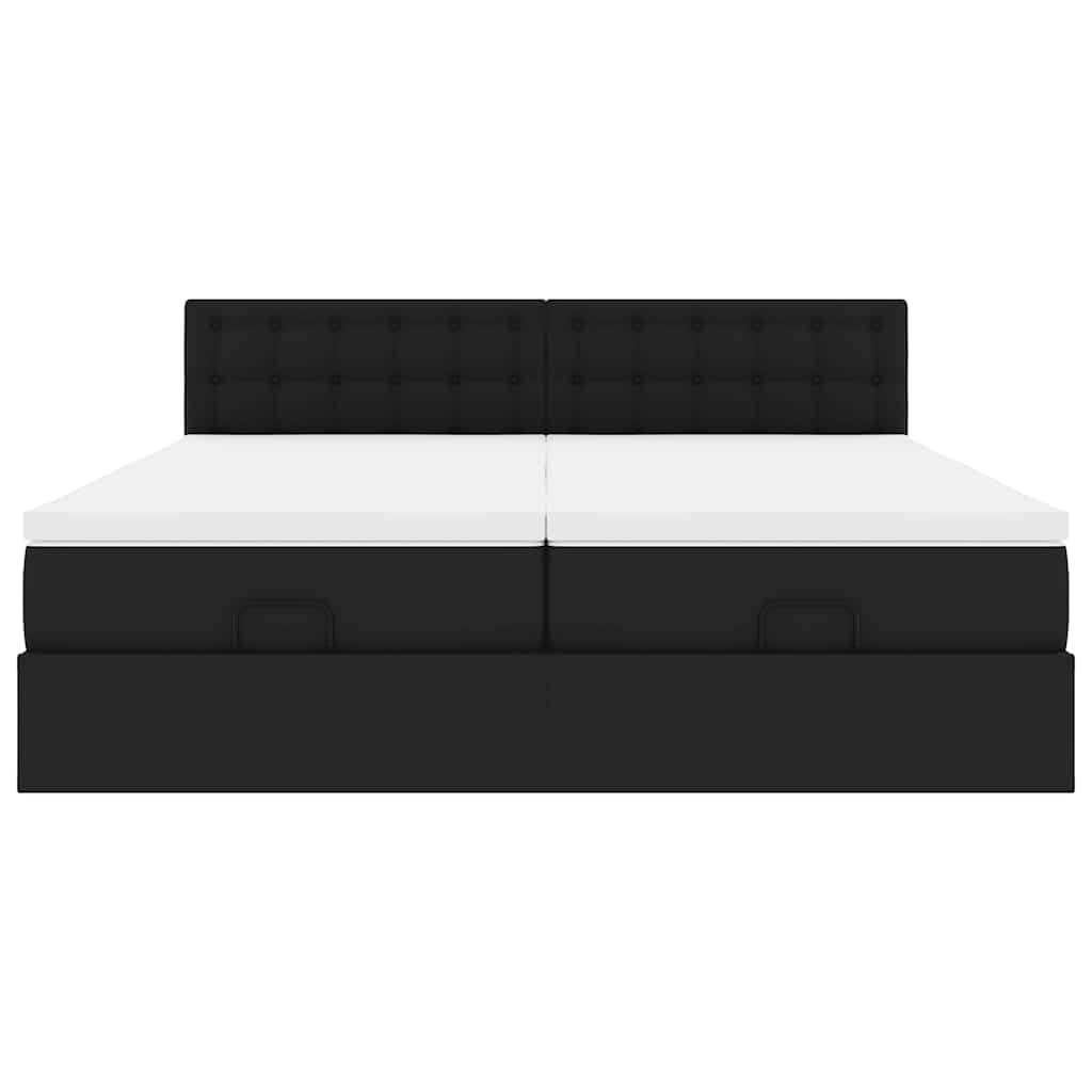 Ottoman-Bett mit Matratzen & LEDs Schwarz 200x200 cm Kunstleder