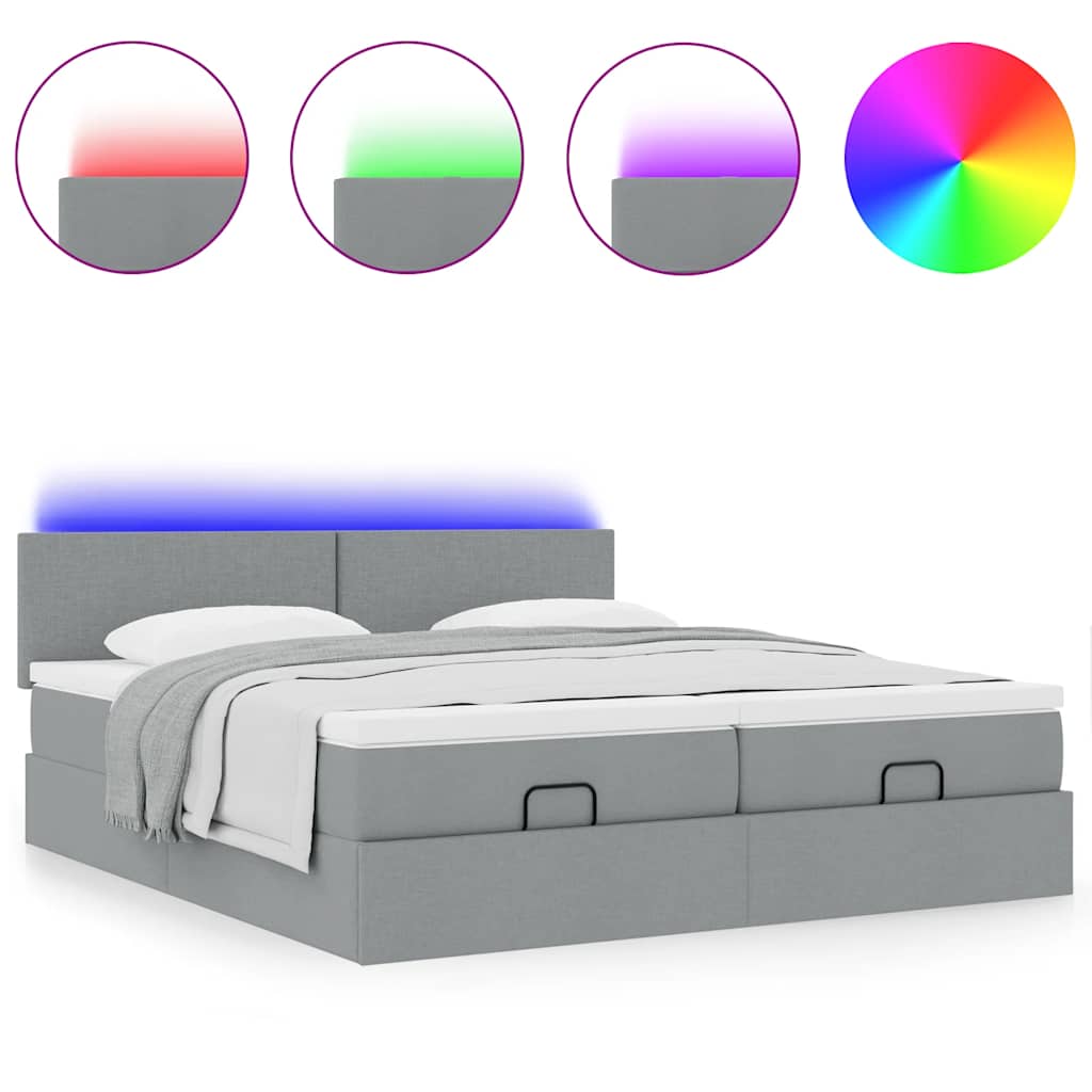 Ottoman-Bett mit Matratzen & LEDs Hellgrau 180x200 cm Stoff