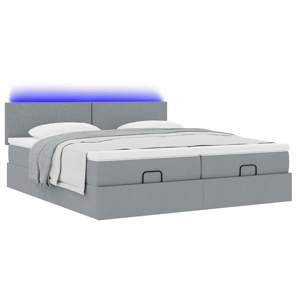 Ottoman-Bett mit Matratzen & LEDs Hellgrau 180x200 cm Stoff