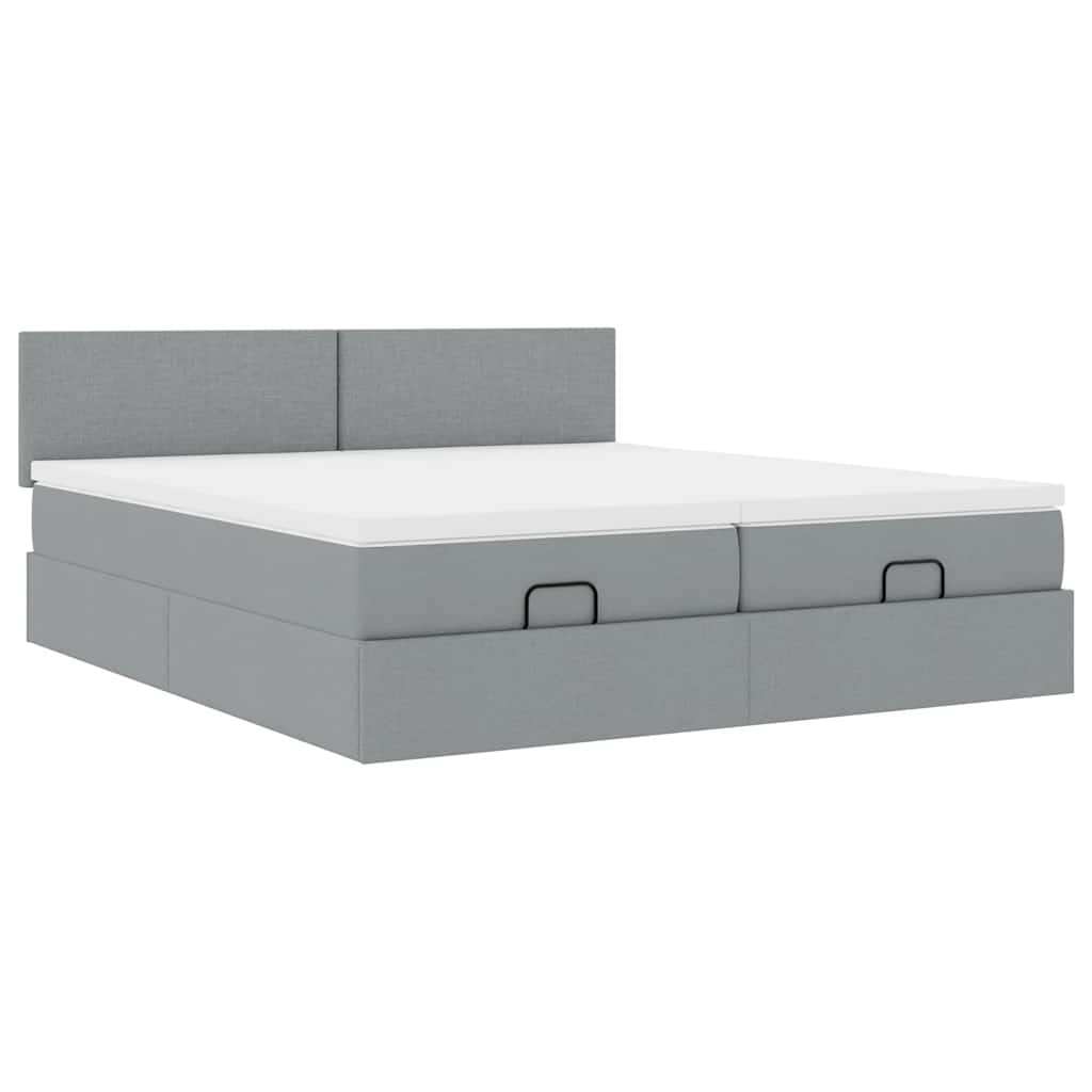 Ottoman-Bett mit Matratzen & LEDs Hellgrau 180x200 cm Stoff