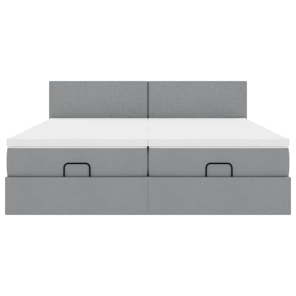 Ottoman-Bett mit Matratzen & LEDs Hellgrau 180x200 cm Stoff