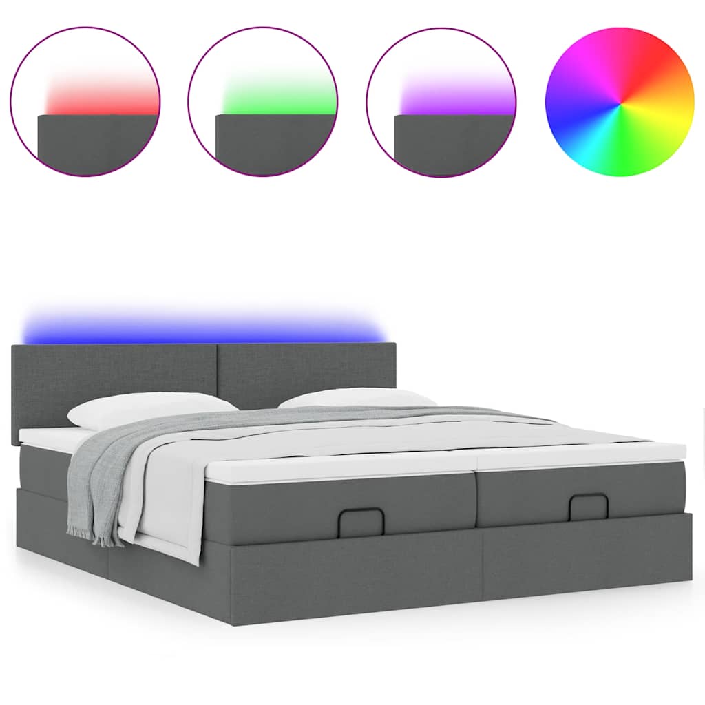 Ottoman bed with mattress &amp; LEDs dark grey 180x200 cm fabric