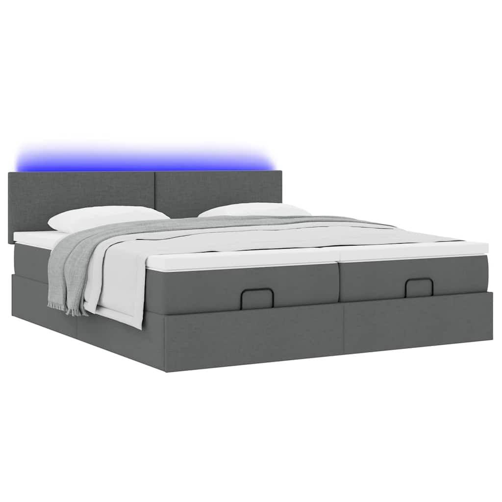 Ottoman bed with mattress &amp; LEDs dark grey 180x200 cm fabric