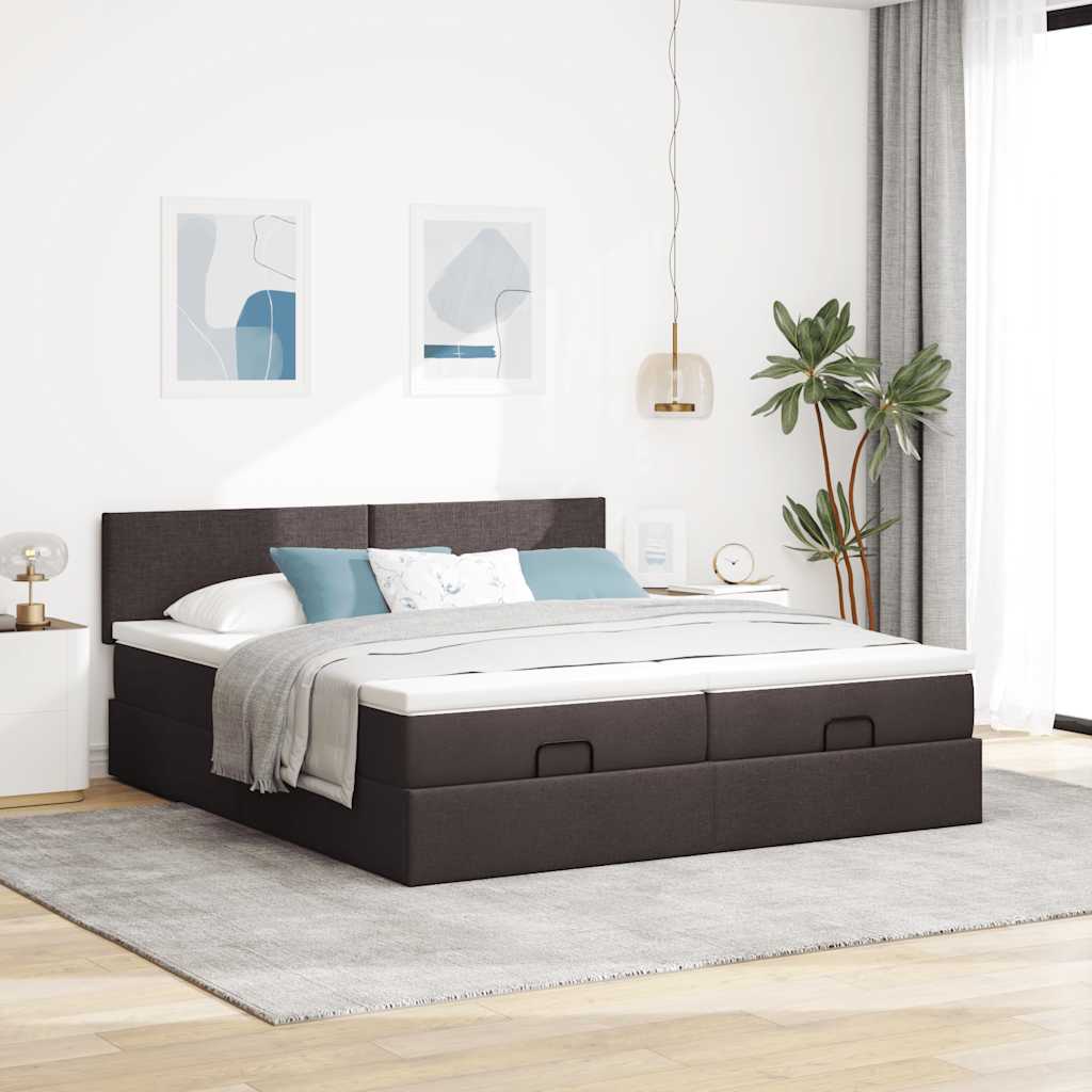 Ottoman-Bett mit Matratzen & LEDs Dunkelbraun 180x200 cm Stoff
