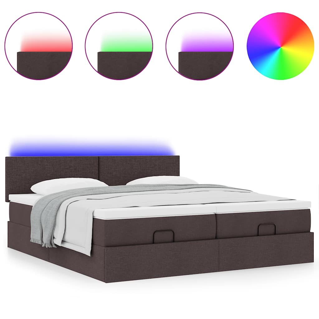 Ottoman-Bett mit Matratzen & LEDs Dunkelbraun 180x200 cm Stoff