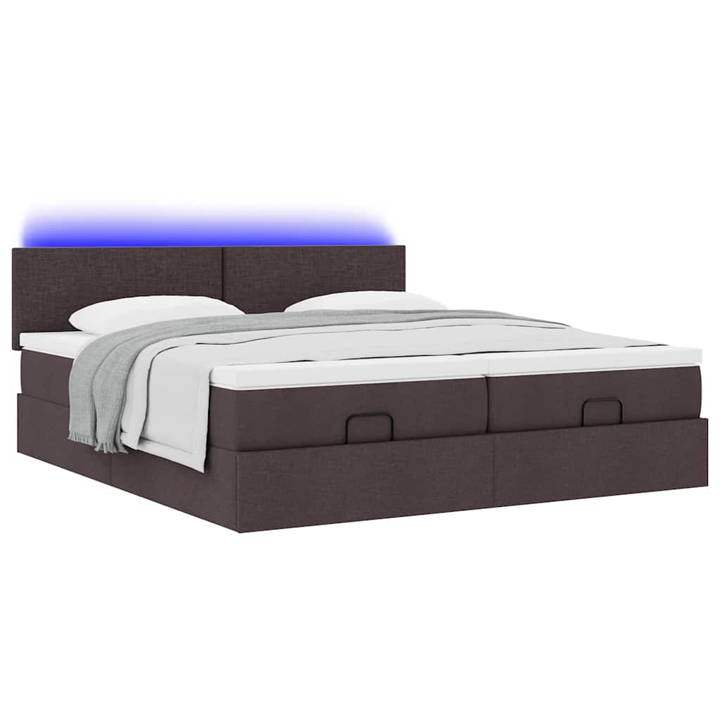 Ottoman-Bett mit Matratzen & LEDs Dunkelbraun 180x200 cm Stoff