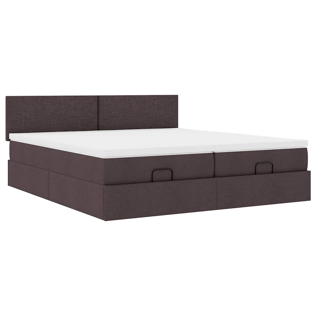 Ottoman-Bett mit Matratzen & LEDs Dunkelbraun 180x200 cm Stoff