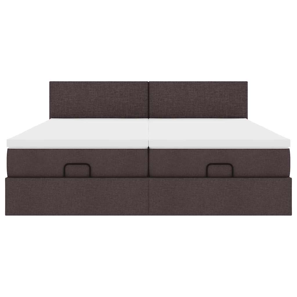 Ottoman-Bett mit Matratzen & LEDs Dunkelbraun 180x200 cm Stoff