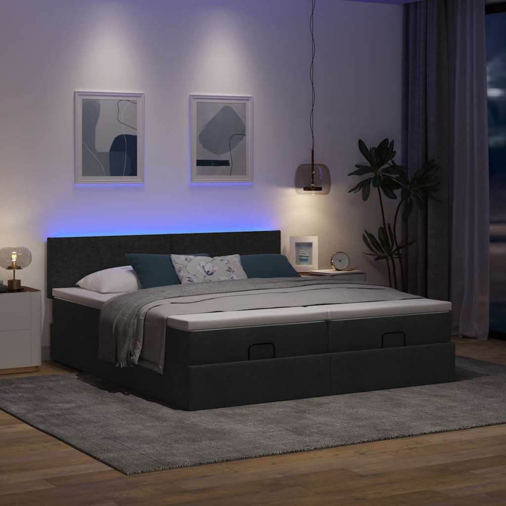 Ottoman-Bett mit Matratzen & LEDs Schwarz 200x200 cm Stoff