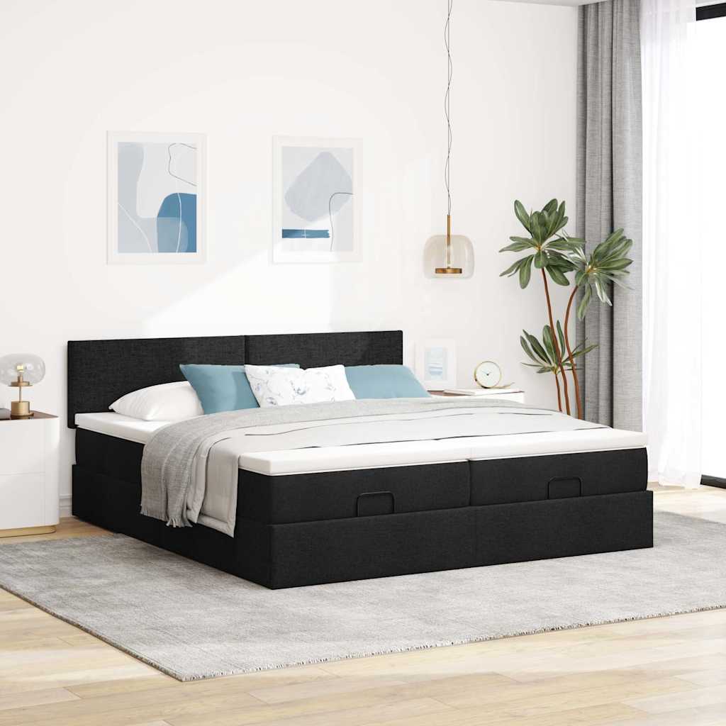 Ottoman-Bett mit Matratzen & LEDs Schwarz 200x200 cm Stoff