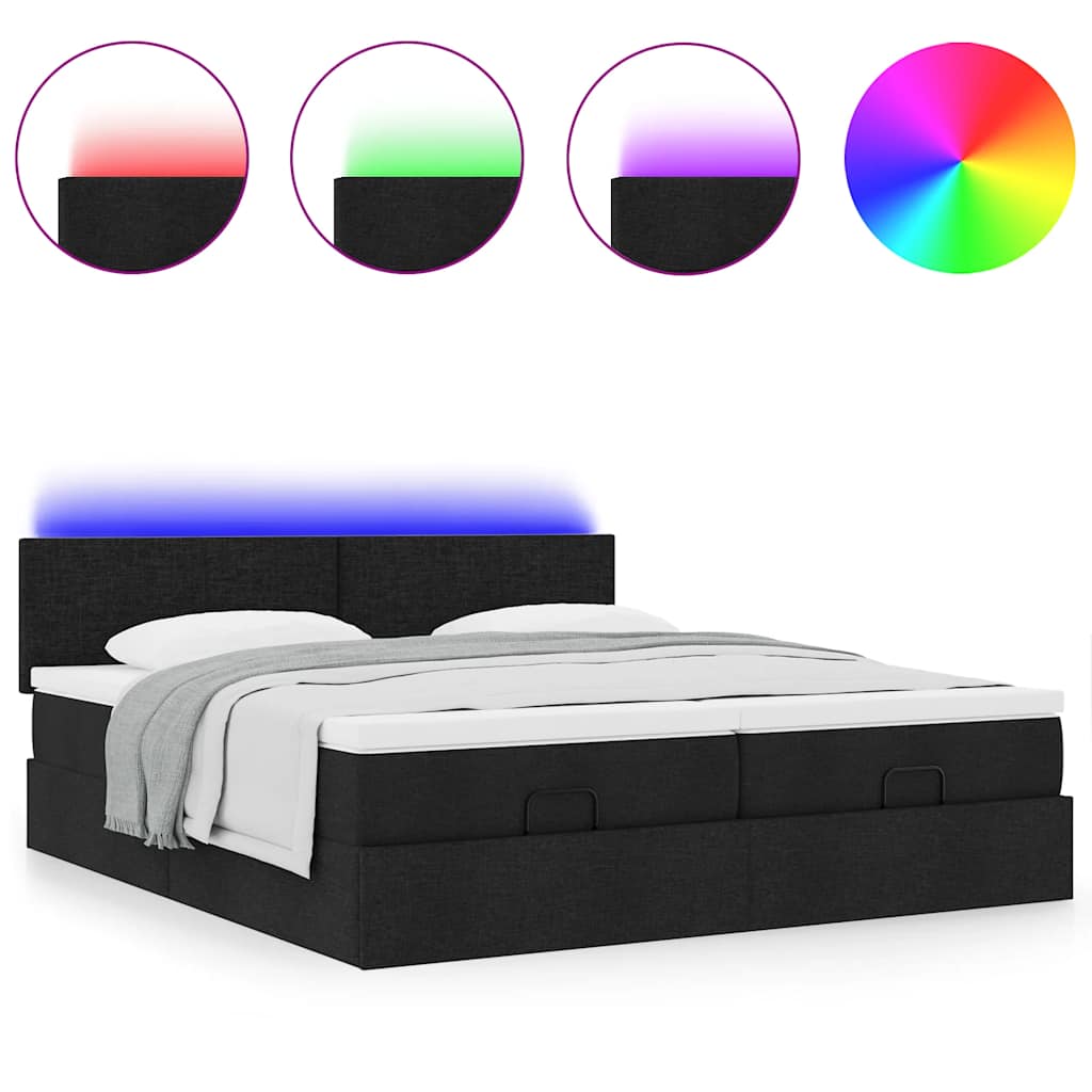 Ottoman-Bett mit Matratzen & LEDs Schwarz 200x200 cm Stoff