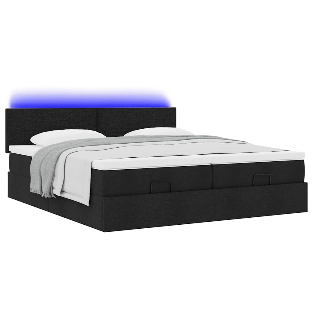 Ottoman-Bett mit Matratzen & LEDs Schwarz 200x200 cm Stoff