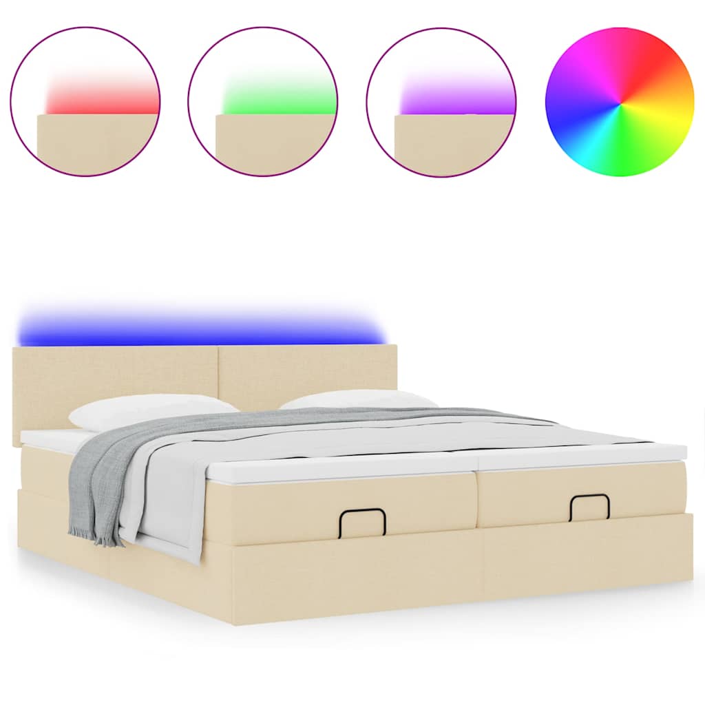 Ottoman-Bett mit Matratzen & LEDs Creme 200x200 cm Stoff