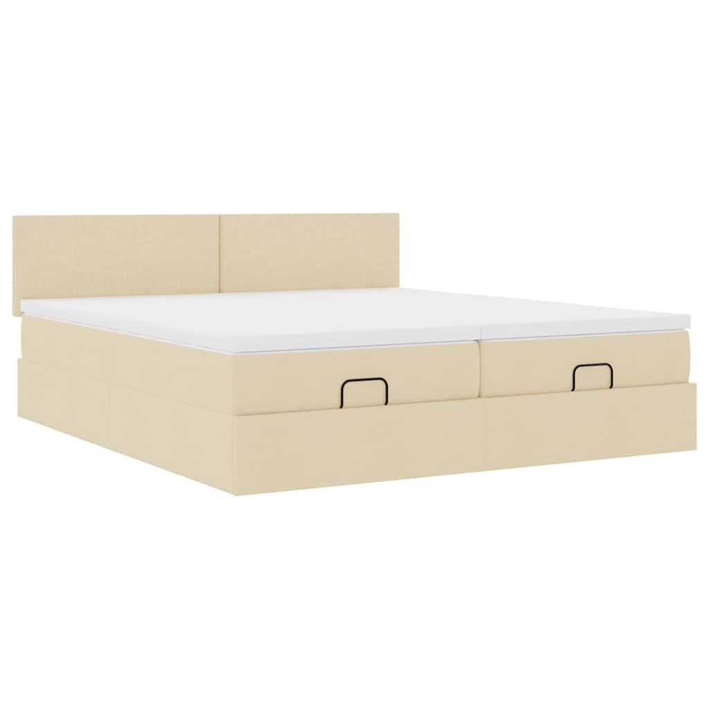 Ottoman-Bett mit Matratzen & LEDs Creme 200x200 cm Stoff