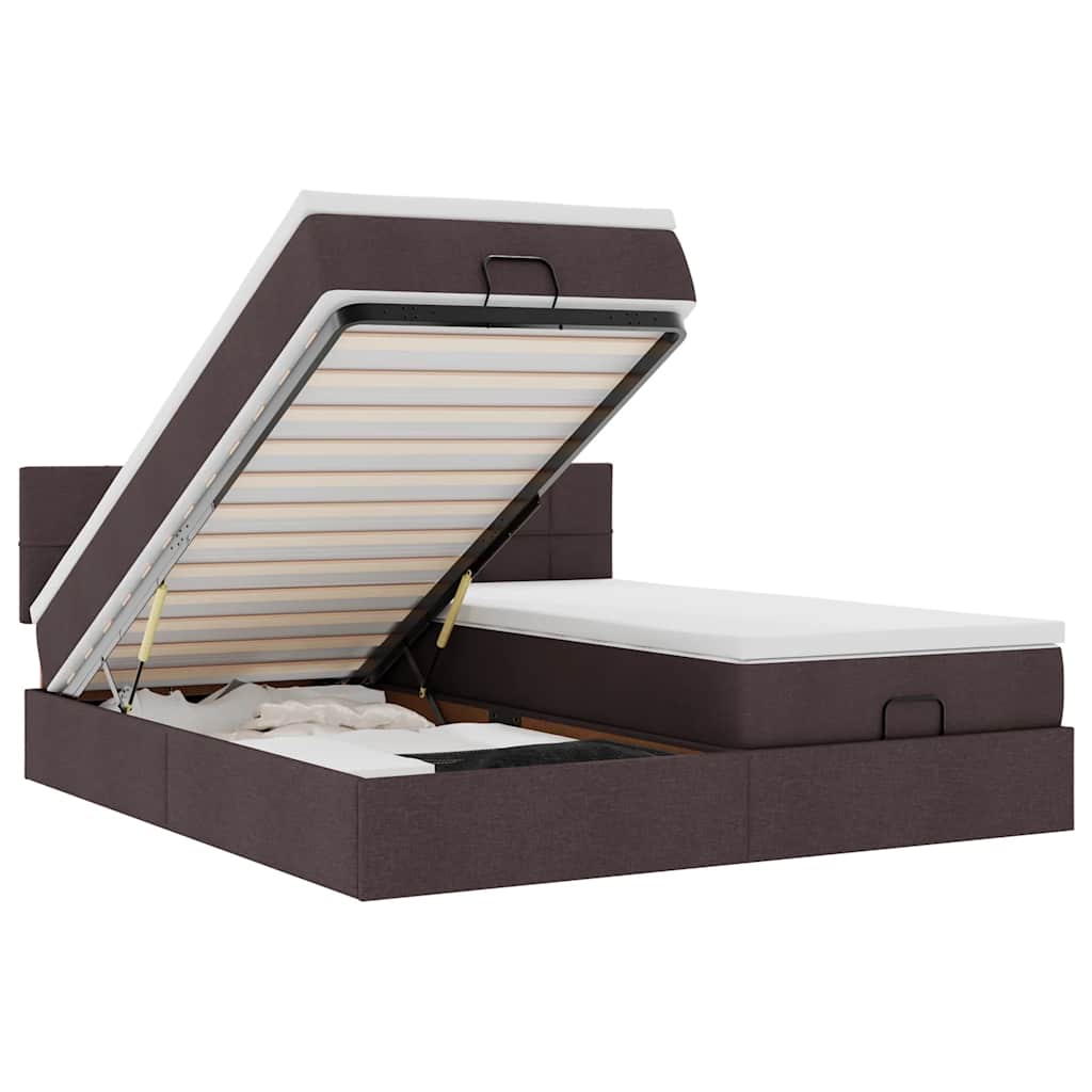 Ottoman-Bett mit Matratzen & LEDs Dunkelbraun 180x200 cm Stoff