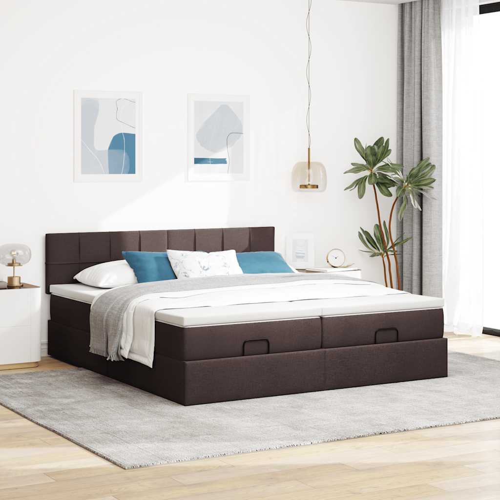 Ottoman-Bett mit Matratzen & LEDs Dunkelbraun 180x200 cm Stoff