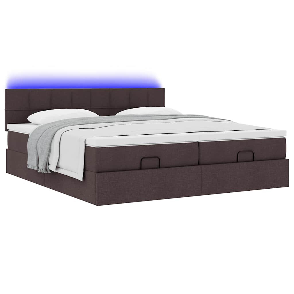 Ottoman-Bett mit Matratzen & LEDs Dunkelbraun 180x200 cm Stoff