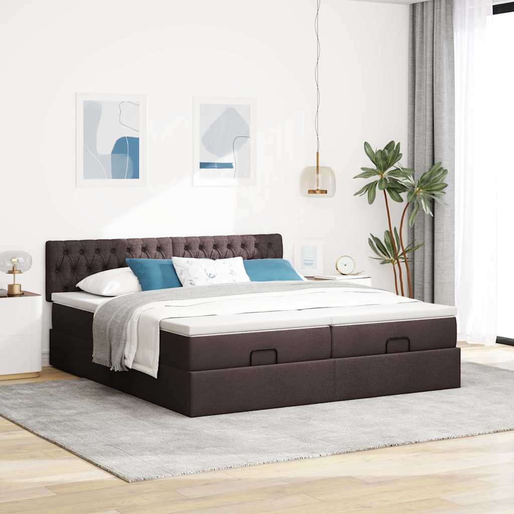 Ottoman-Bett mit Matratzen & LEDs Dunkelbraun 200x200 cm Stoff