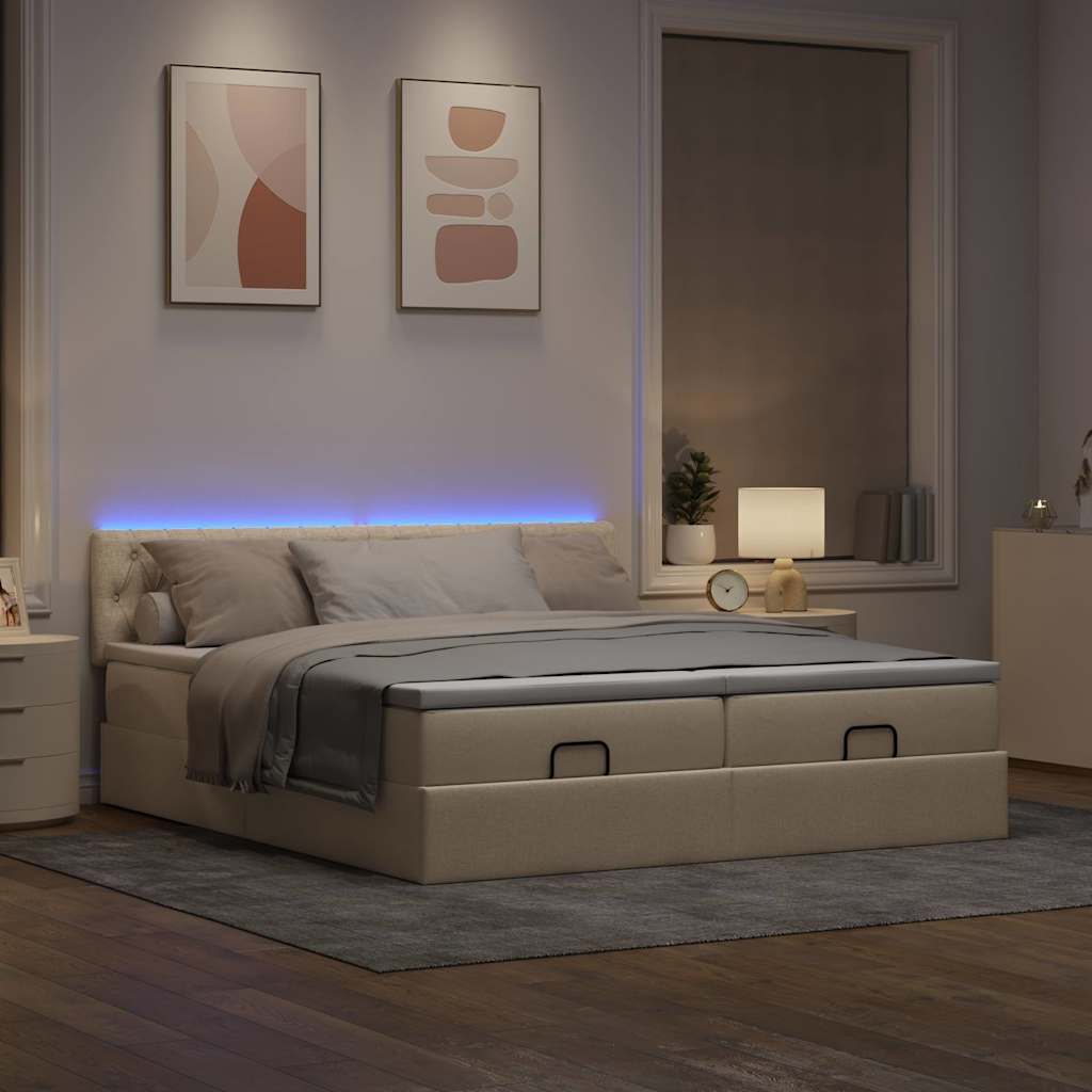 Ottoman-Bett mit Matratzen & LEDs Creme 200x200 cm Stoff