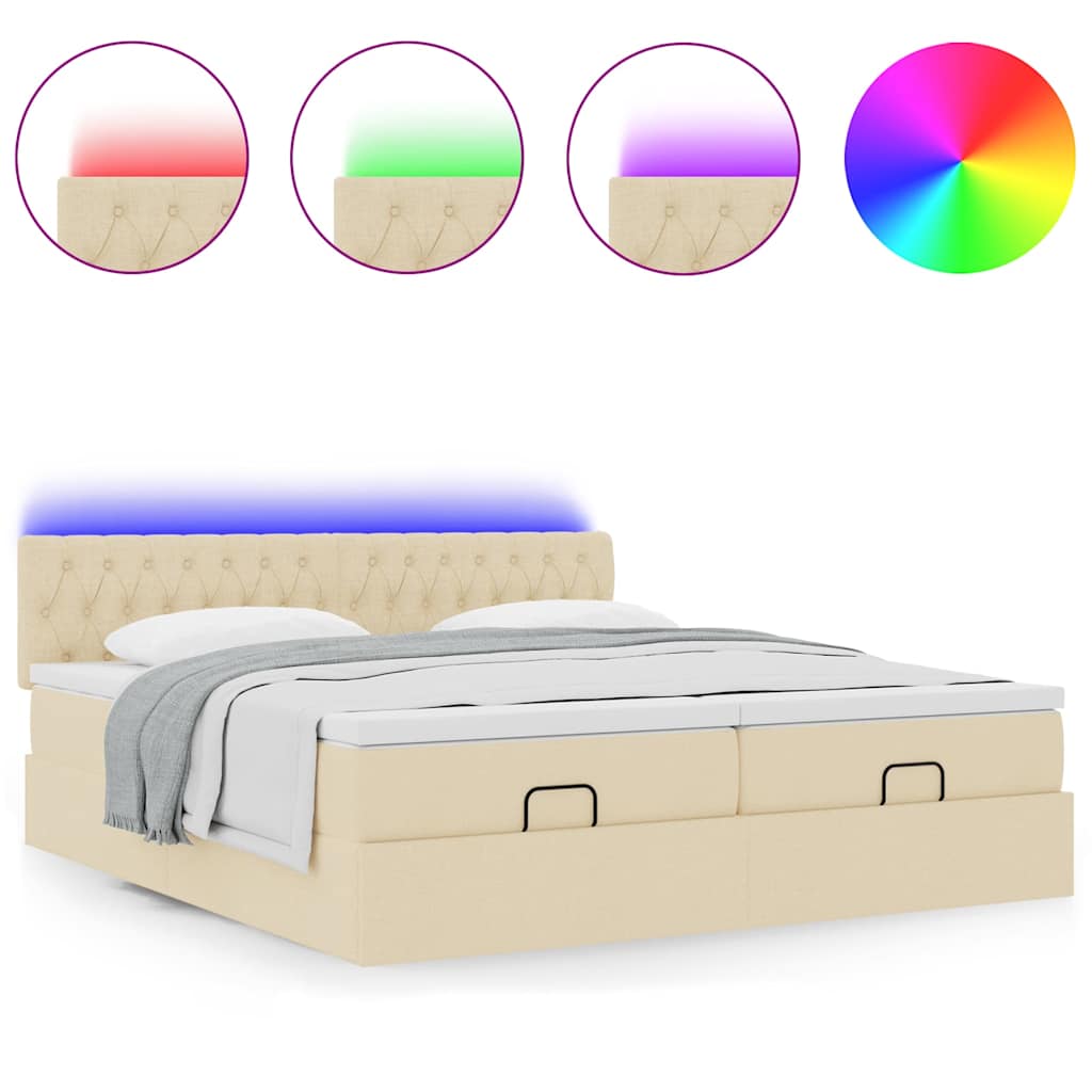 Ottoman-Bett mit Matratzen & LEDs Creme 200x200 cm Stoff
