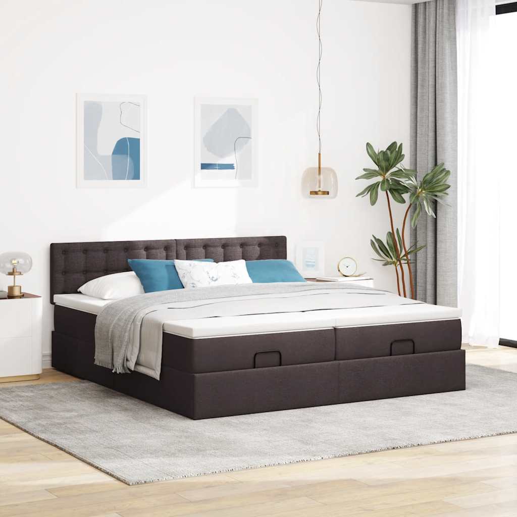 Ottoman-Bett mit Matratzen & LEDs Dunkelbraun 180x200 cm Stoff