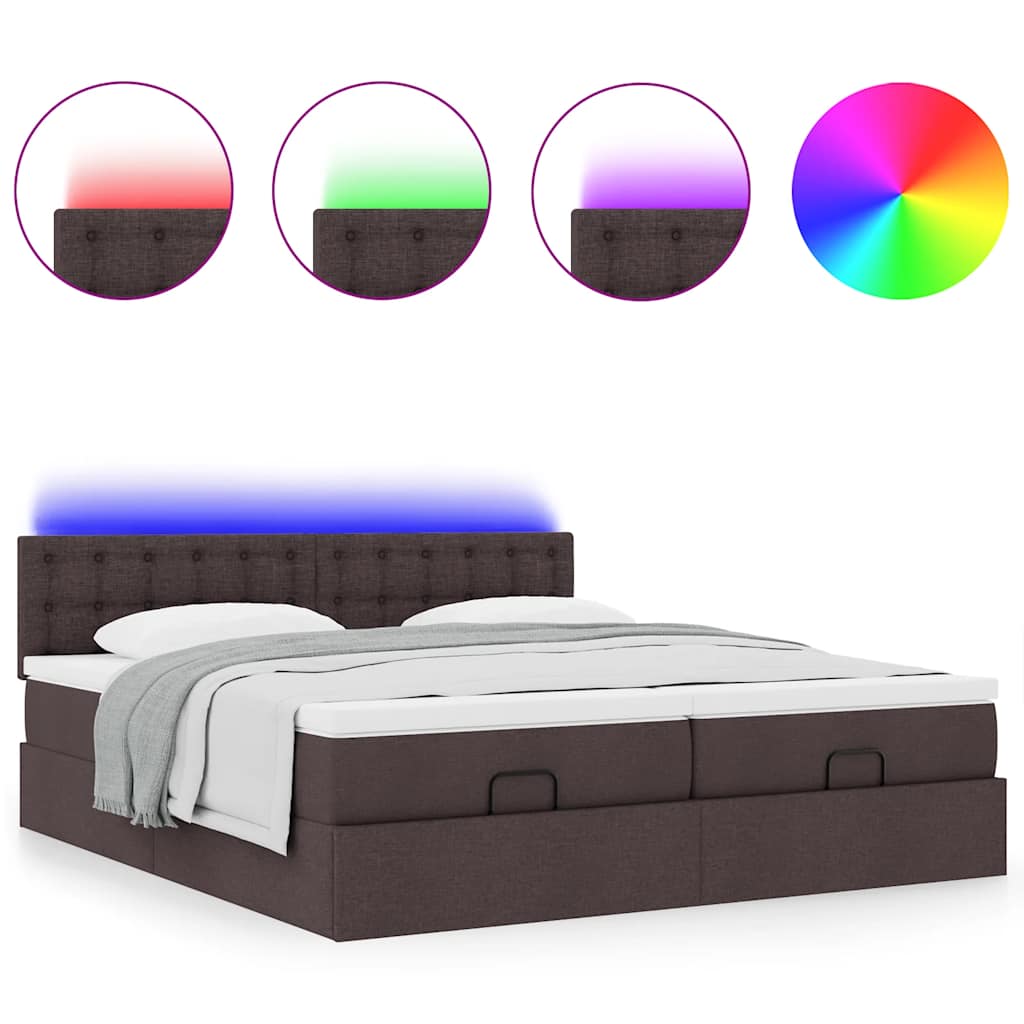 Ottoman-Bett mit Matratzen & LEDs Dunkelbraun 180x200 cm Stoff