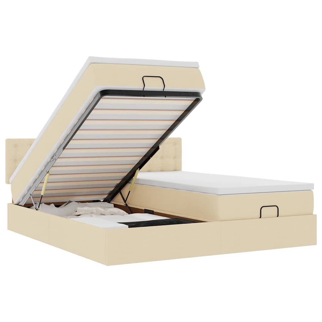 Ottoman-Bett mit Matratzen & LEDs Creme 200x200 cm Stoff