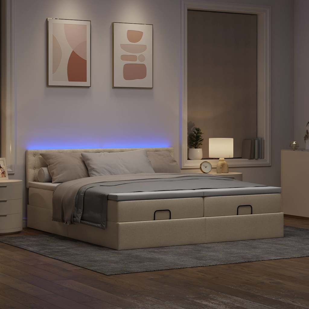 Ottoman-Bett mit Matratzen & LEDs Creme 200x200 cm Stoff