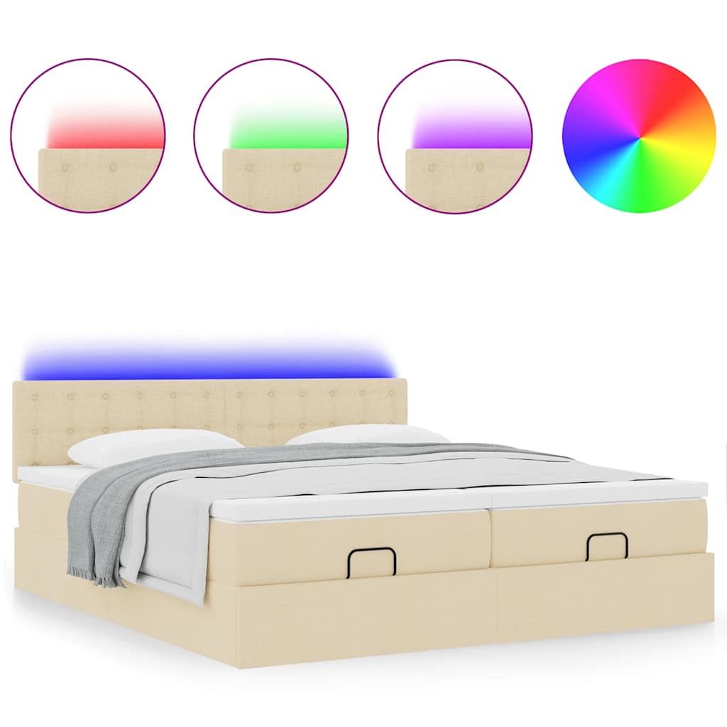 Ottoman-Bett mit Matratzen & LEDs Creme 200x200 cm Stoff