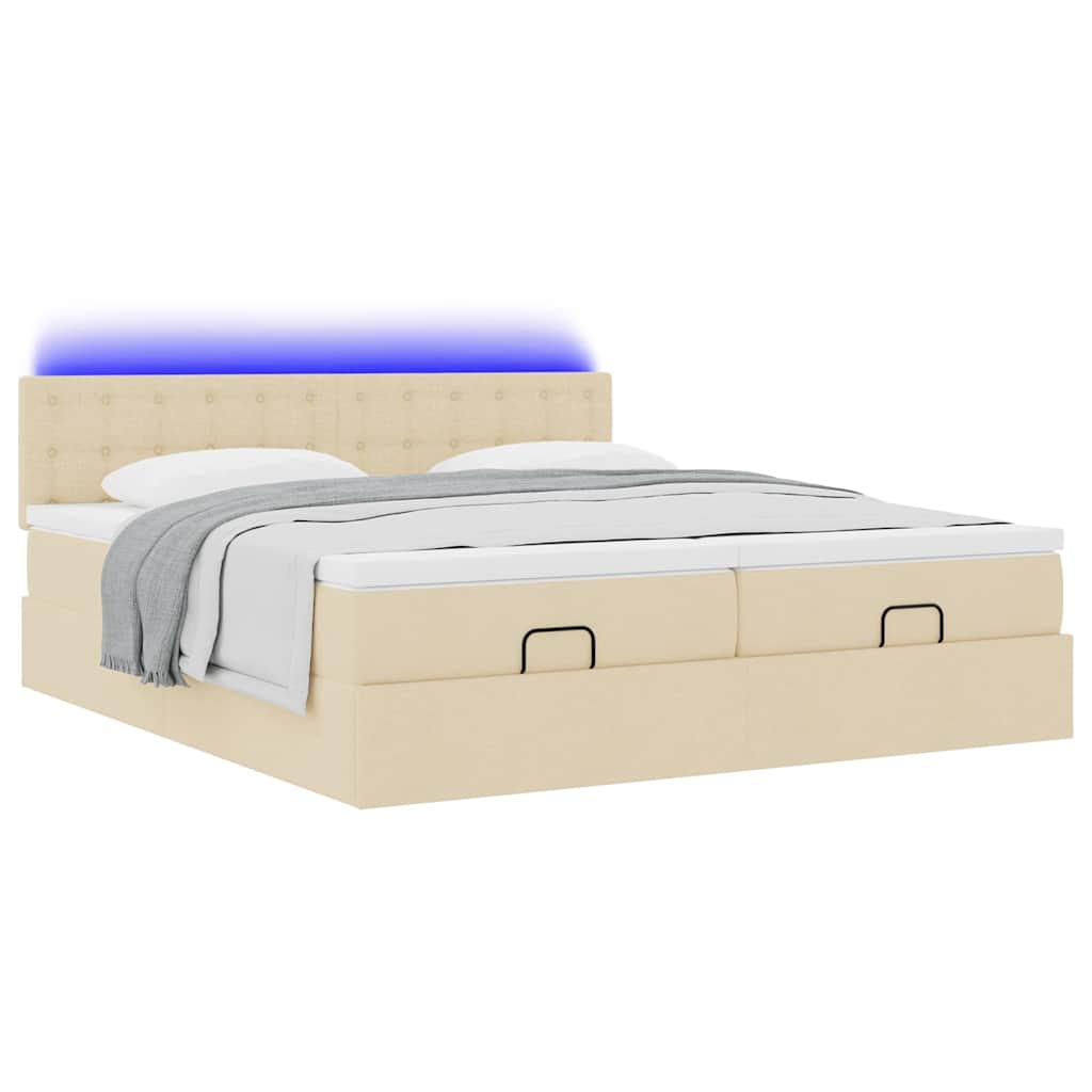 Ottoman-Bett mit Matratzen & LEDs Creme 200x200 cm Stoff