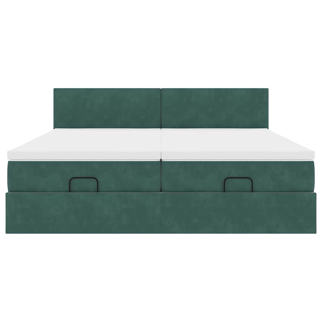 Ottoman-Bett mit Matratzen & LEDs Dunkelgrün 200x200 cm Samt