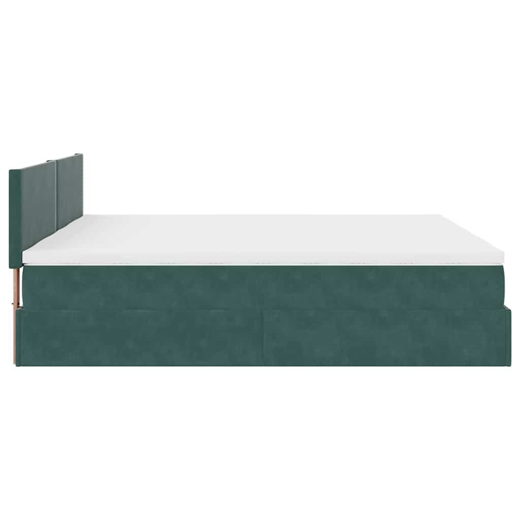 Ottoman-Bett mit Matratzen & LEDs Dunkelgrün 200x200 cm Samt