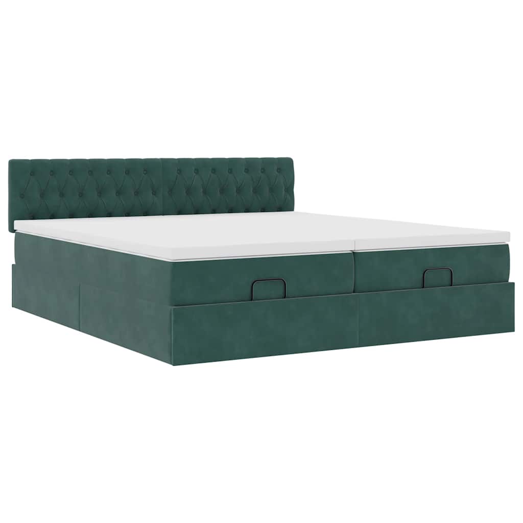 Ottoman-Bett mit Matratzen & LEDs Dunkelgrün 200x200 cm Samt