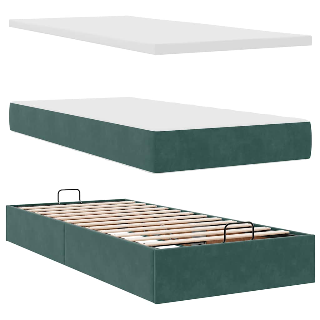 Ottoman-Bett mit Matratzen & LEDs Dunkelgrün 200x200 cm Samt