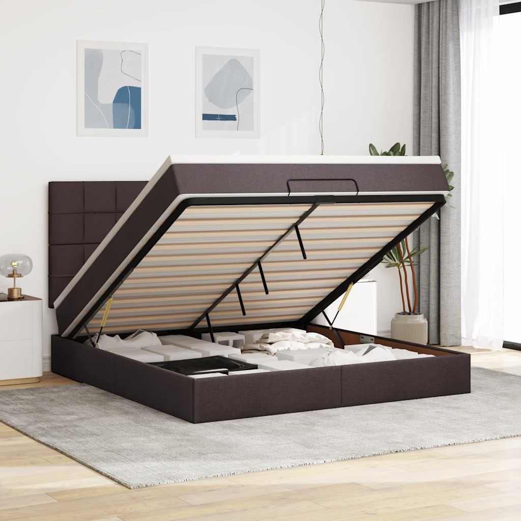 Ottoman-Bett mit Matratze Dunkelbraun 180x200 cm Stoff