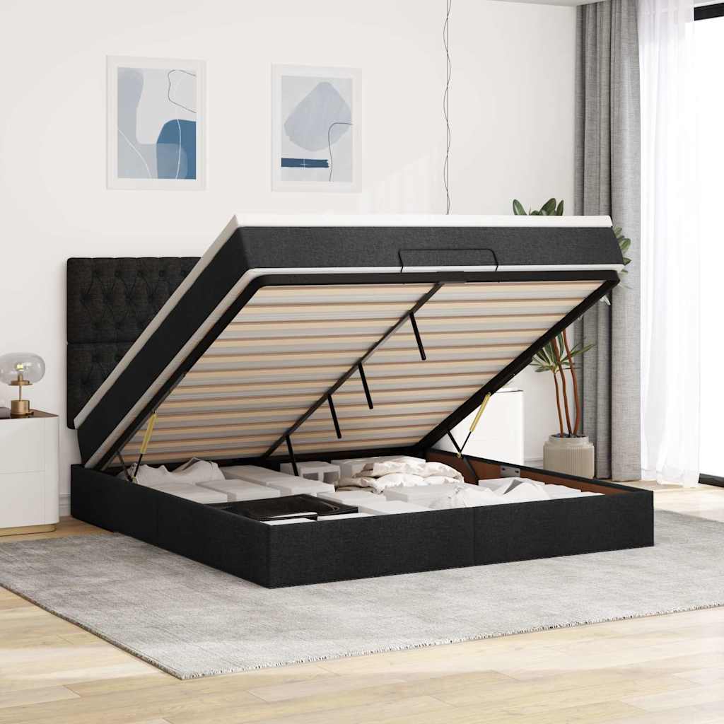 Ottoman-Bett mit Matratze Schwarz 180x200 cm Stoff