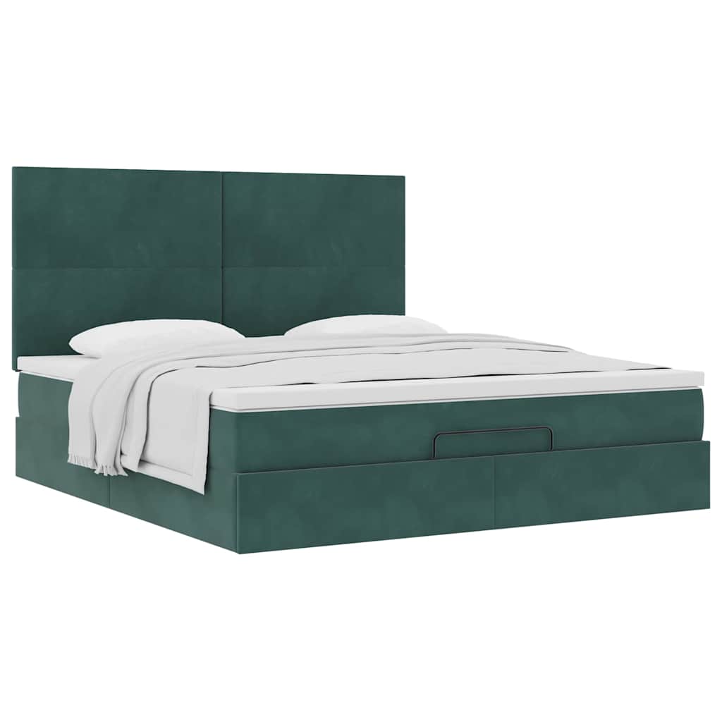 Ottoman-Bett mit Matratzen Dunkelgrün 160x200 cm Samt